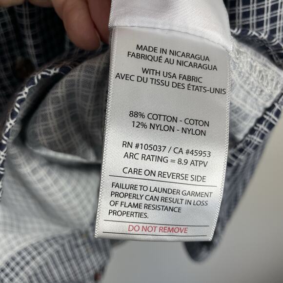 Ariat FR Work Shirt Men XL Navy Plaid Flame Resistant CAT 2 Button Down Workwear - Picture 15 of 16